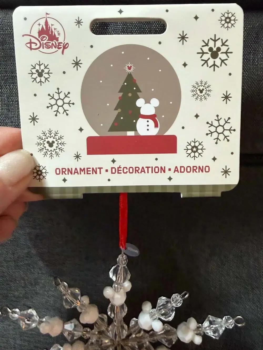 Disney Parks Beaded Mickey Mouse Icon Snowflake Christmas Ornament NWT